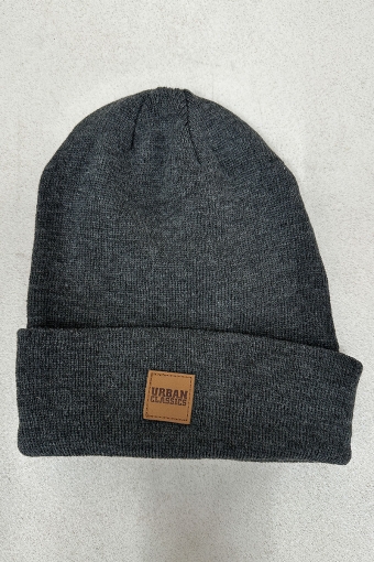 Leatherpatch Long Beanie Charcoal