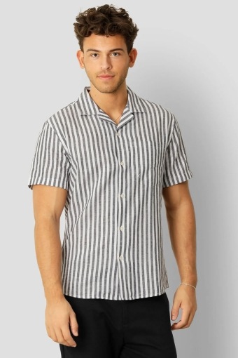 Giles Bowling Striped Shirt S/S Navy / Ecru