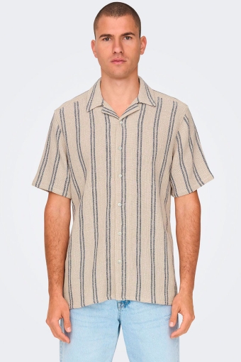 Trev Reg Structure Stripe SS Shirt Vintage Khaki