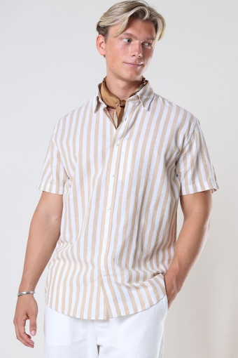 Reg New Linen Shirt SS Stripe Kelp
