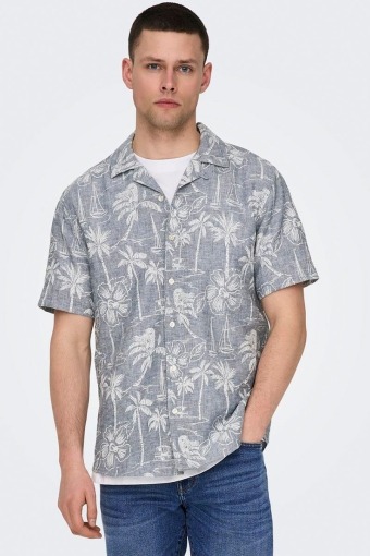 Caiden SS Regular Hawaii Linen Shirt Dress Blues