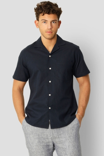 Bowling Cotton Linen Shirt S/S Navy