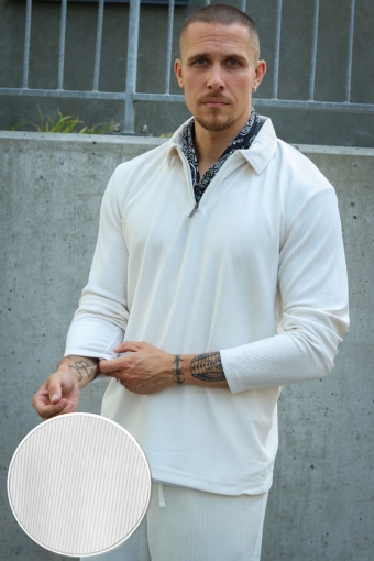 Relax Plisse Half Zip LS Polo Egret