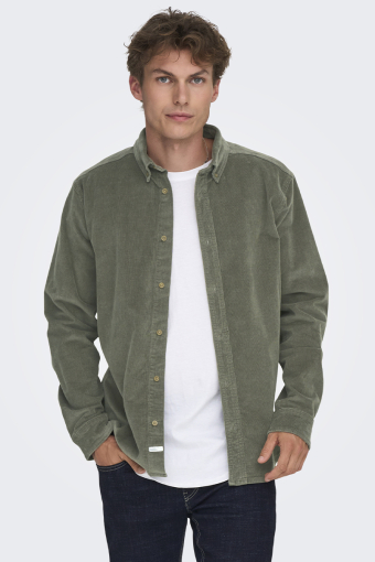 Michael Regular Fit Stretch Cord Shirt LS Castor Gray