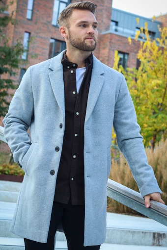 for Men Les Copains Flannel Overcoat in Light Grey Grey Mens Clothing Coats Long coats and winter coats 