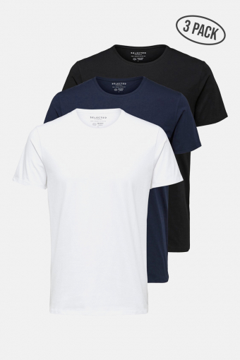 New Pima T-shirt 3-Pack Black Bright White + Navy Blazer